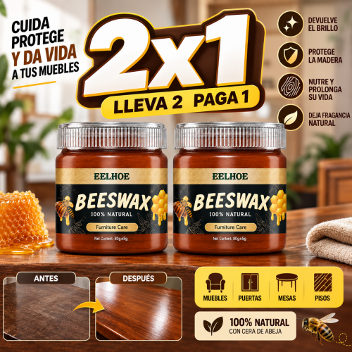 2X1 CERA BEESWAX MUEBLE BRILLO, REVIVIDOR MADERA.