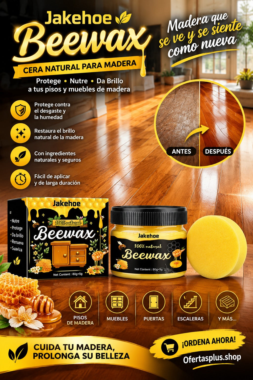2X1 CERA BEESWAX MUEBLE BRILLO, REVIVIDOR MADERA.